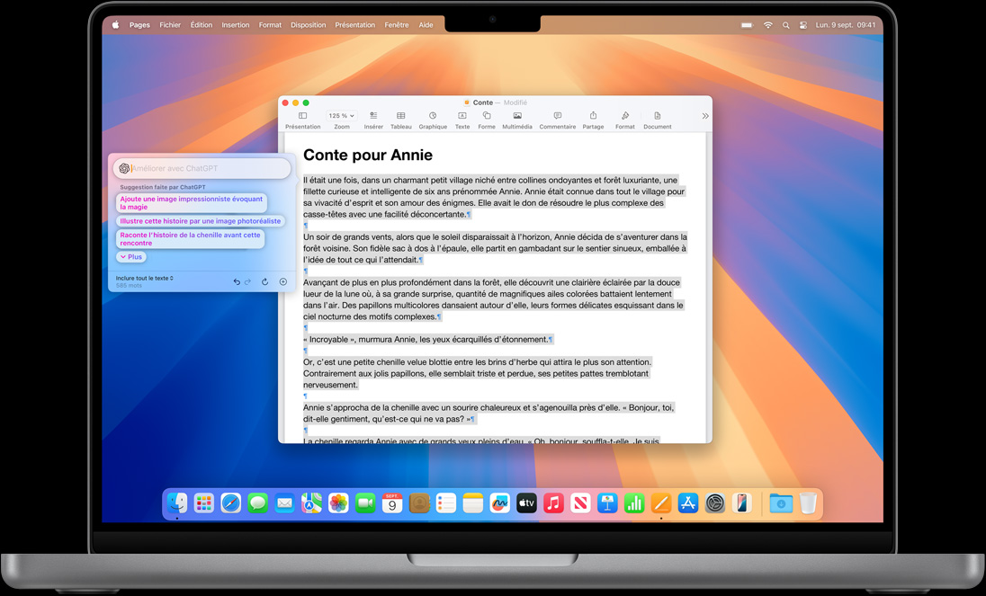 L’option Rédiger des outils d’écriture s’affiche à l’écran d’un MacBook