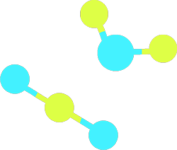 兩個分子模型:一個是二氧化碳,一個是水