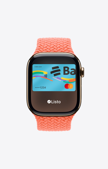 Una tarjeta genérica que se usa a través de Apple Pay en un Apple Watch Series 10.