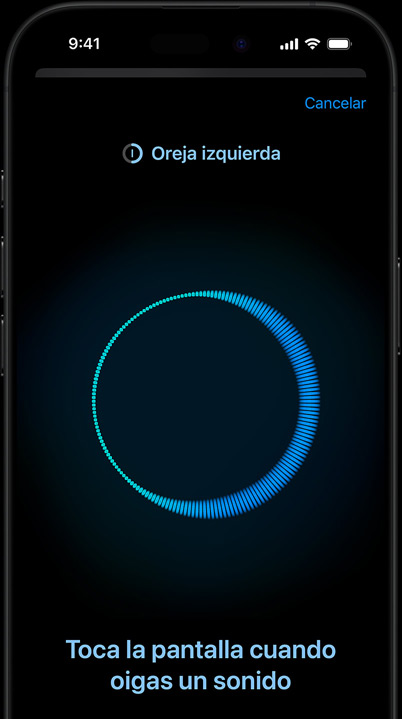 iPhone showing an in-progress Hearing Test