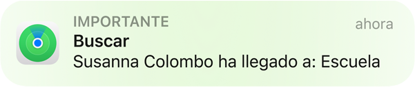 Animación de una notificación que dice que una niña ha llegado al colegio.