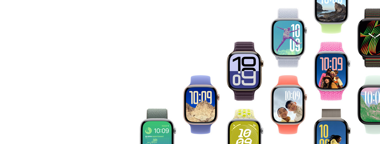 Many different case, band, and watch faces combinations to show the possibilities.