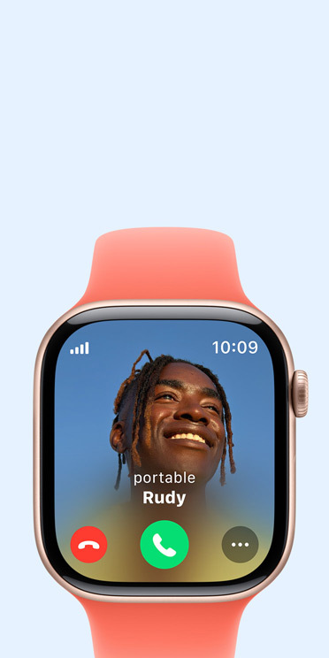 Apple Watch Series 10 montrant un appel entrant.
