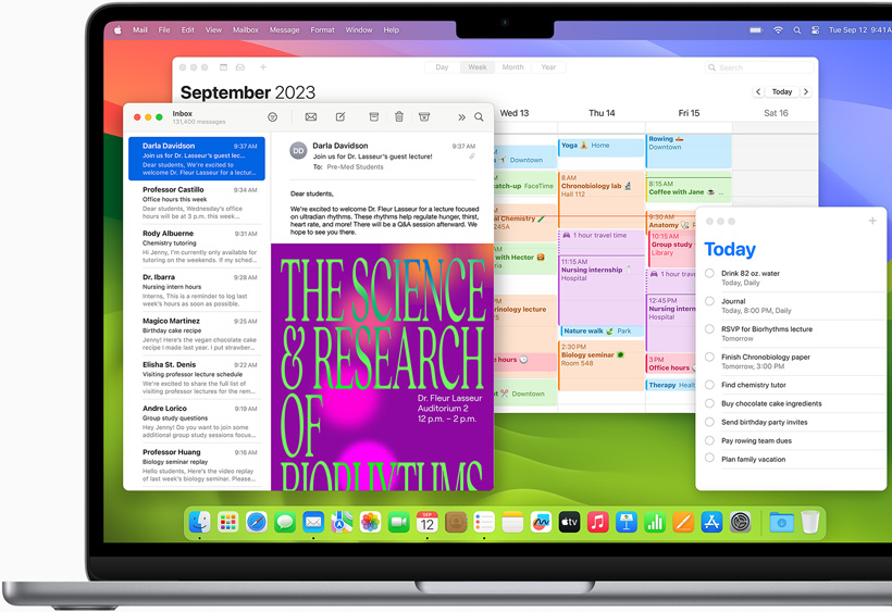 Mail, Calendar, and Reminders shown on a MacBook Air