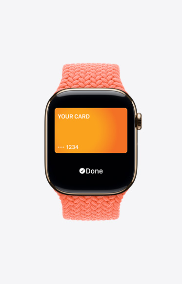 Apple Watch Series 10 ar Apple Card, kas tiek izmantota ar Apple Pay.