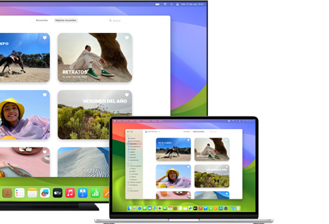 Mac compartiendo fotos con una televisión usando AirPlay de Apple