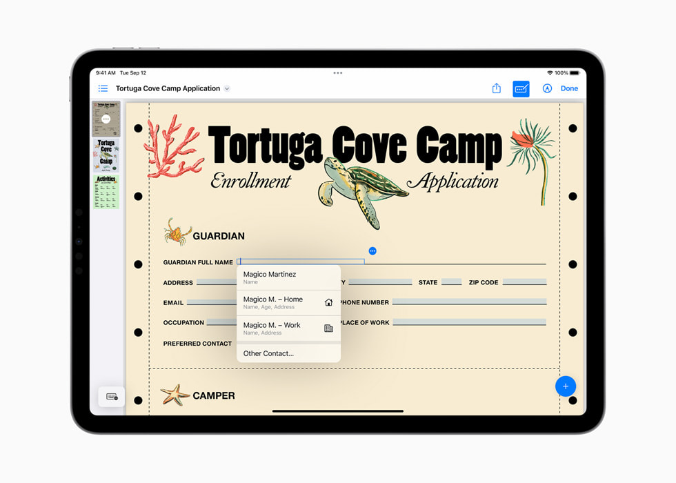 PDFの自動入力が表示されている11インチiPad Pro。