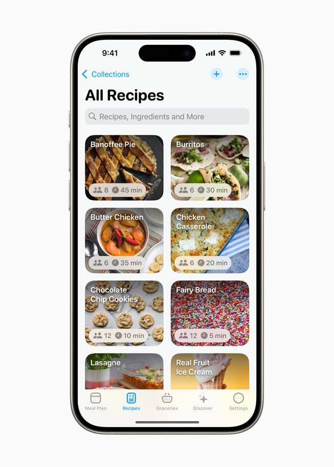  Página de Recetas en la app Crouton en el iPhone 15 Pro. 