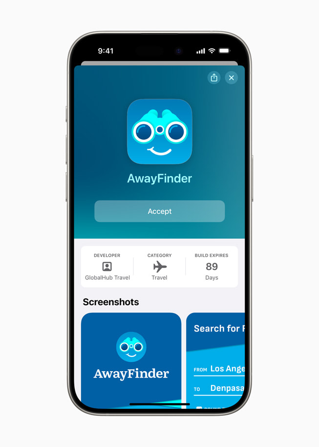在 iPhone 15 Pro 上展示 AwayFinder。