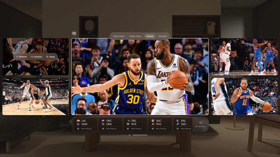ภาพแสดงการแข่งขัน NBA ที่ดูได้หลายมุมมองบน Apple Vision Pro