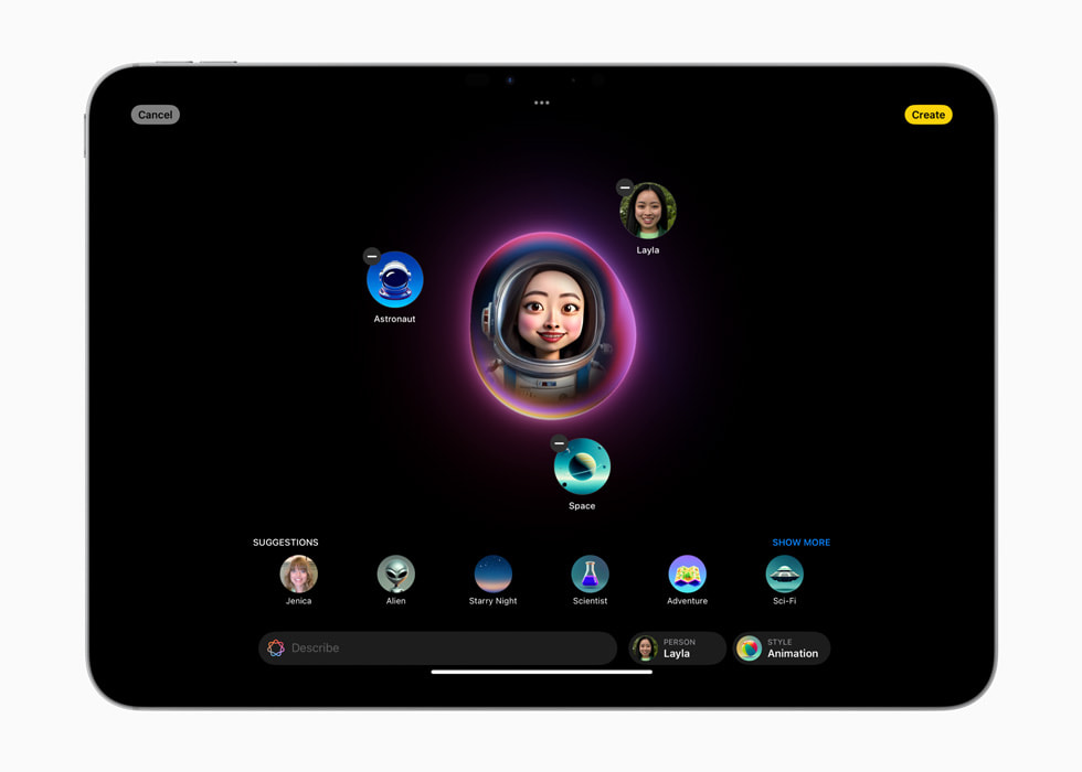 La nouvelle app Image Playground est affichée sur un iPad Pro.