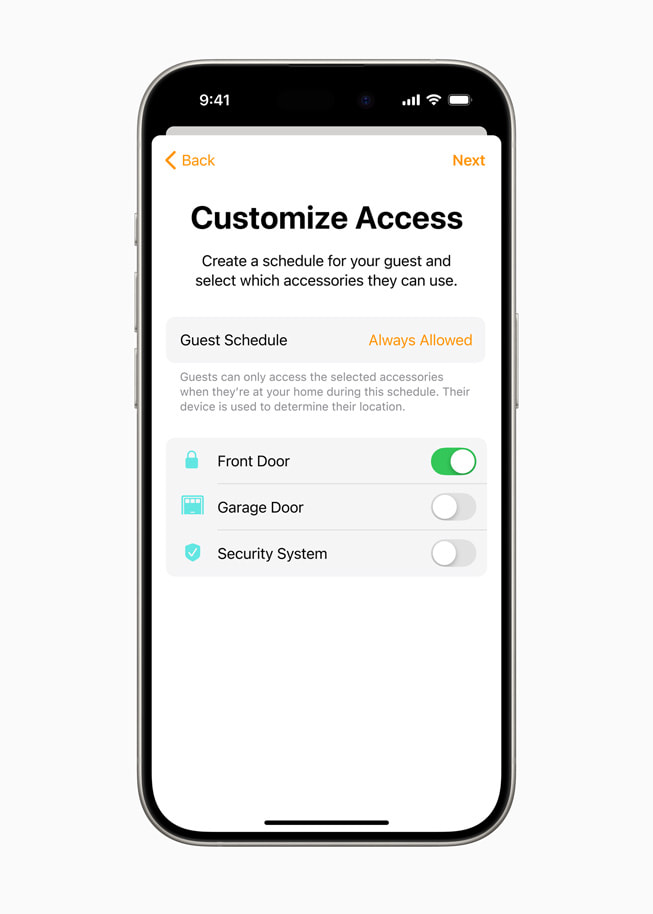 ホームアプリのゲストアクセス画面が表示されているiPhone 15 Pro。