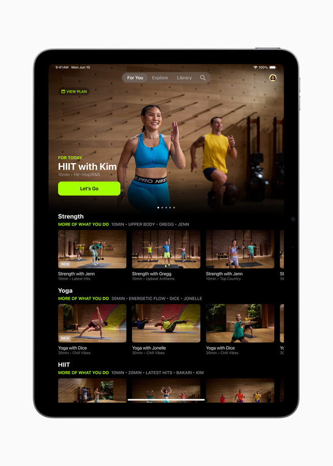 La experiencia rediseñada de Apple Fitness+ en un iPad Pro.