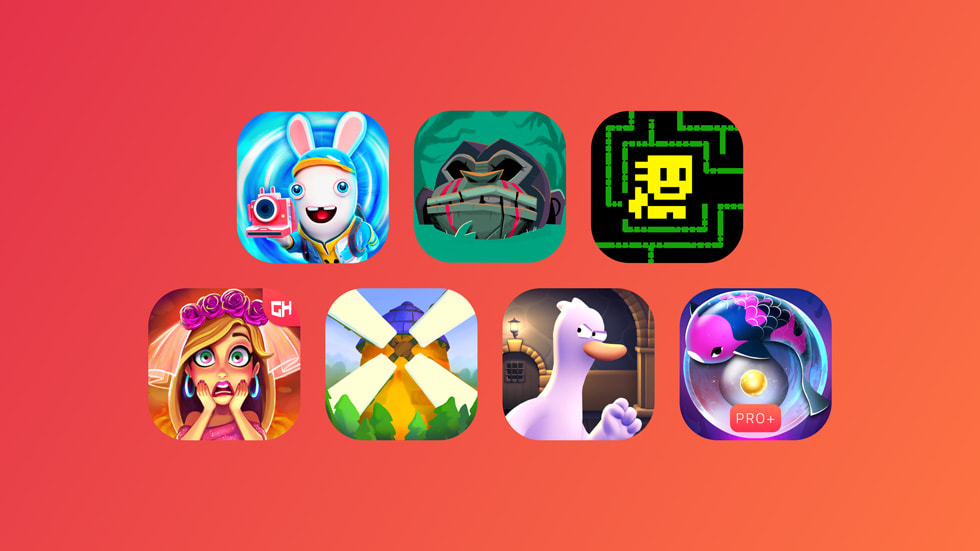 Ikoner som representerar sju Apple Arcade-spel.