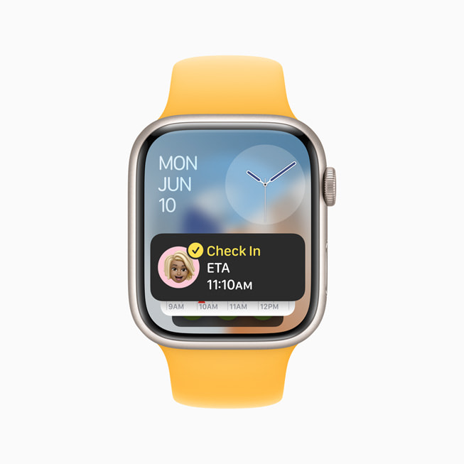 Apple Watch Series 9 上顯示「平安通報」功能。
