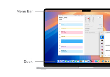 A tour of macOS navigation, like the Menu Bar at the top of the MacBook device display screen and Dock.