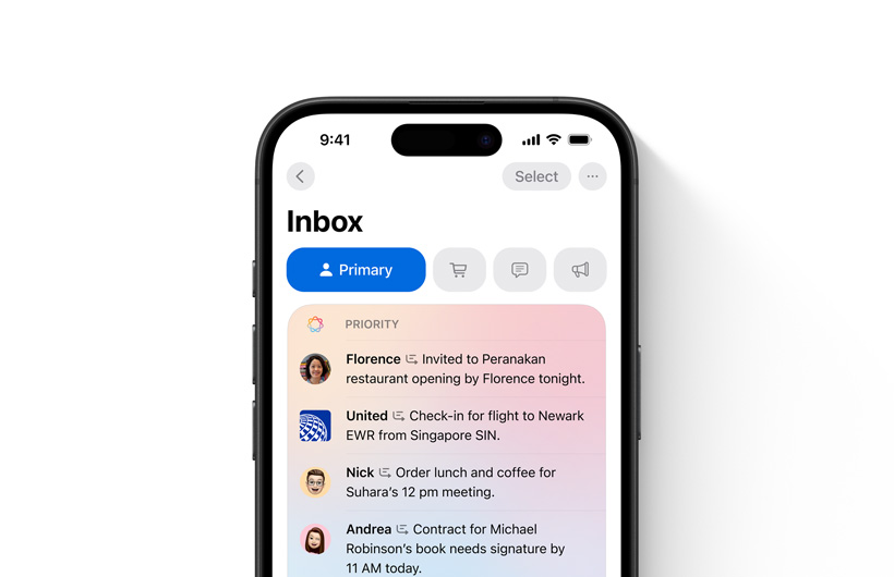 iPhone shows inbox in Mail app with important messages at the top and highlighted a different colour