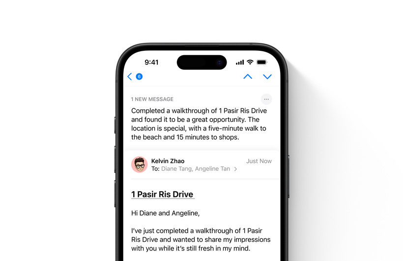 An email in the Mail app is shown with a summary you can read at the top.