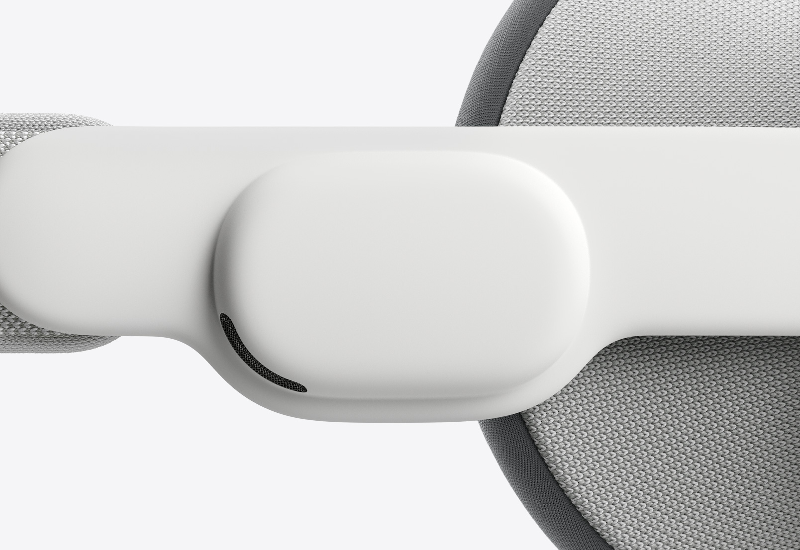 Vue latérale rapprochée d’Apple Vision Pro montrant la sangle audio du côté droit