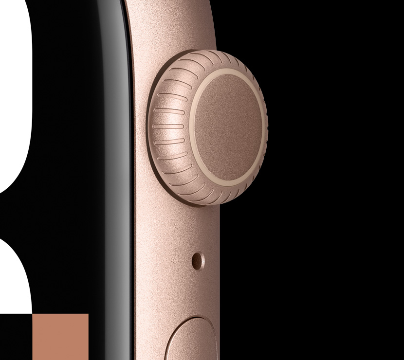 Close-up of the Rose Gold aluminium finish on the Digital Crown.