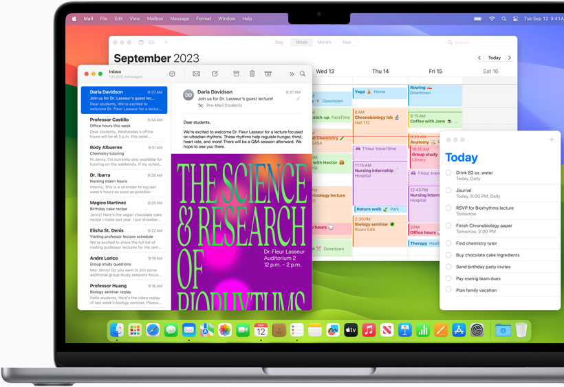 Mail, Calendar and Reminders shown on a MacBook Air