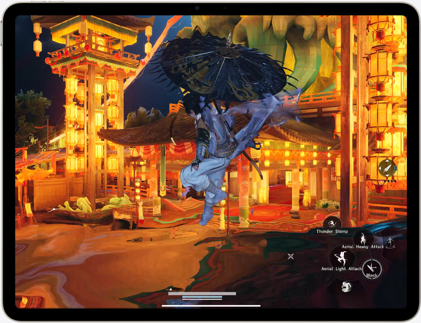 ゲームのための先進的なグラフィックスがiPad Airに表示されている