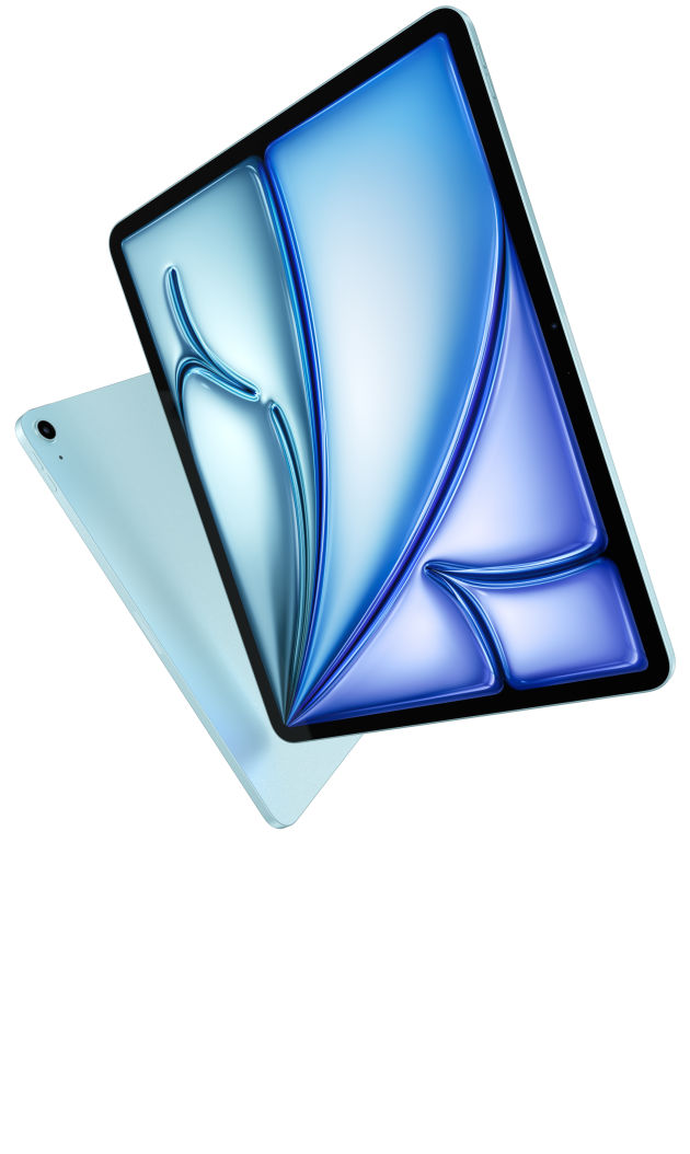 Tampilan depan dan belakang iPad Air yang menampilkan bentuk tipis