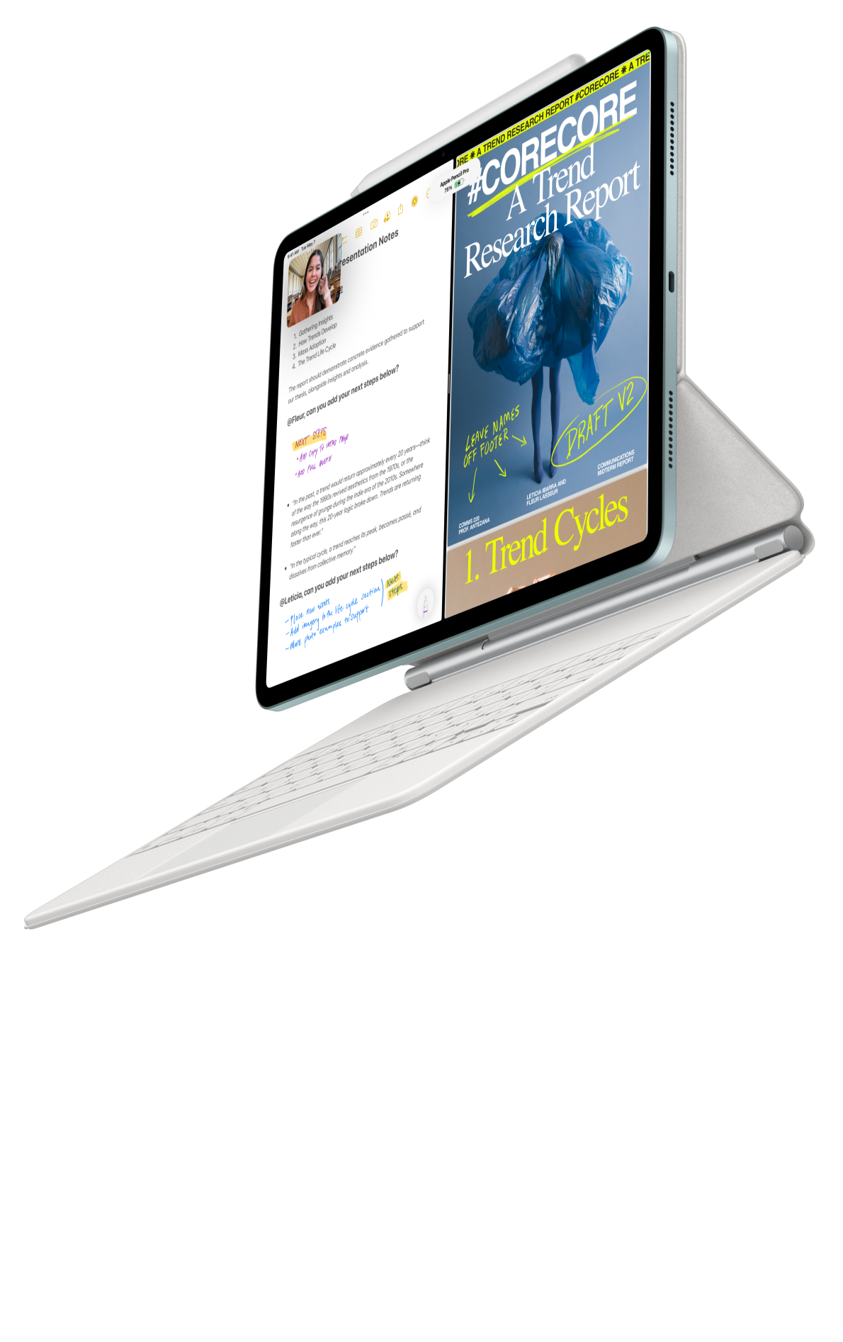 iPad Air terhubung ke Magic Keyboard dan Apple Pencil Pro