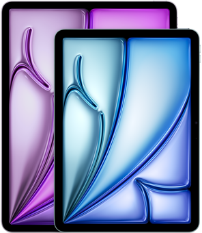 Prikaz 13-inčnog iPada Air i 11-inčnog iPada Air sprijeda radi isticanja razlike u veličini.
