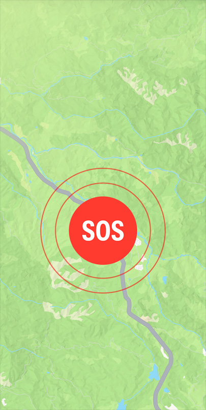 Greitosios pagalbos SOS programoje „Apple Maps“, virš kelio.