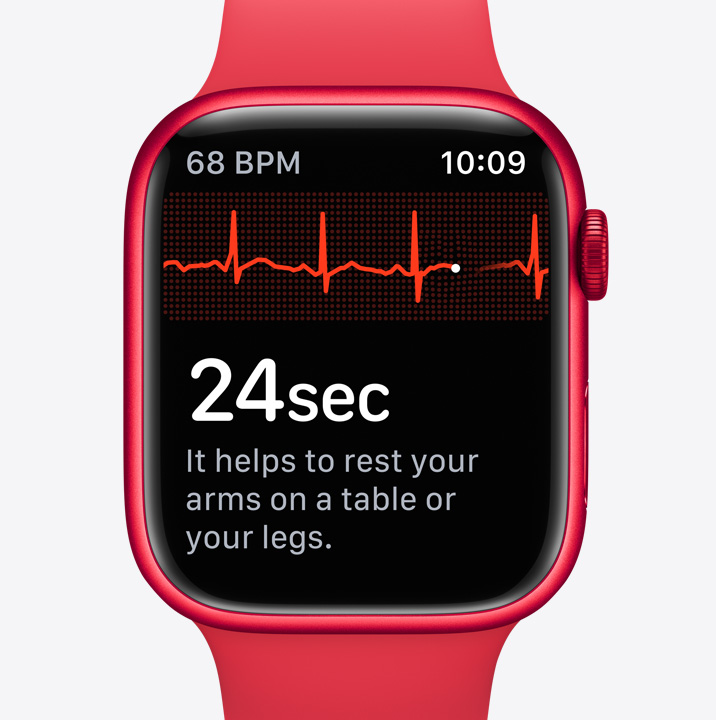 „Apple Watch Series 9“, kuriame rodoma rodmenis fiksuojanti EKG programa.