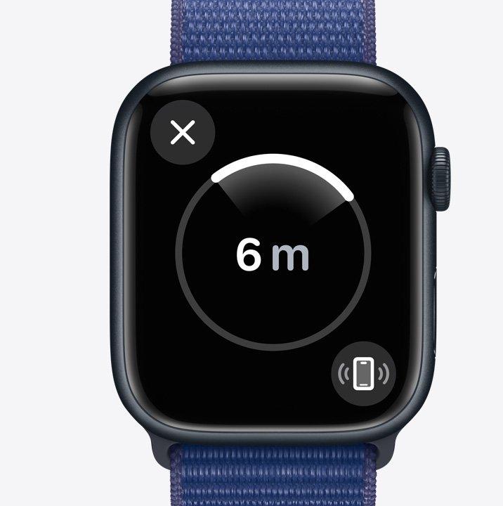 Apple Watch Series 9 sử dụng tính năng Tìm Chính Xác để tìm một chiếc iPhone 15 gần đó.